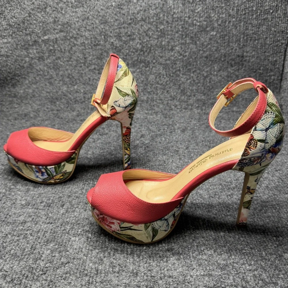 Patricia Blancos Colombian Store Platform Heels Womens 35 Red Floral Butterfly
